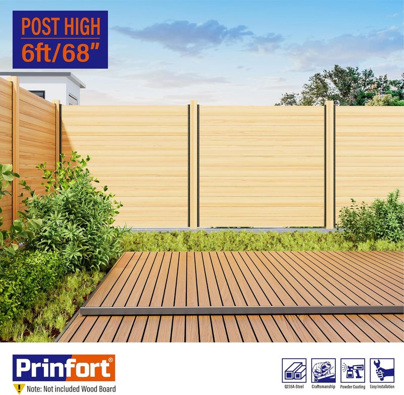 Prinfort 2pack 6FT (H: 68″) Matel Backyard Privacy Fence Panels Post Black, Install Fence Panels Post for Wood Slats Outdoor - Image 2